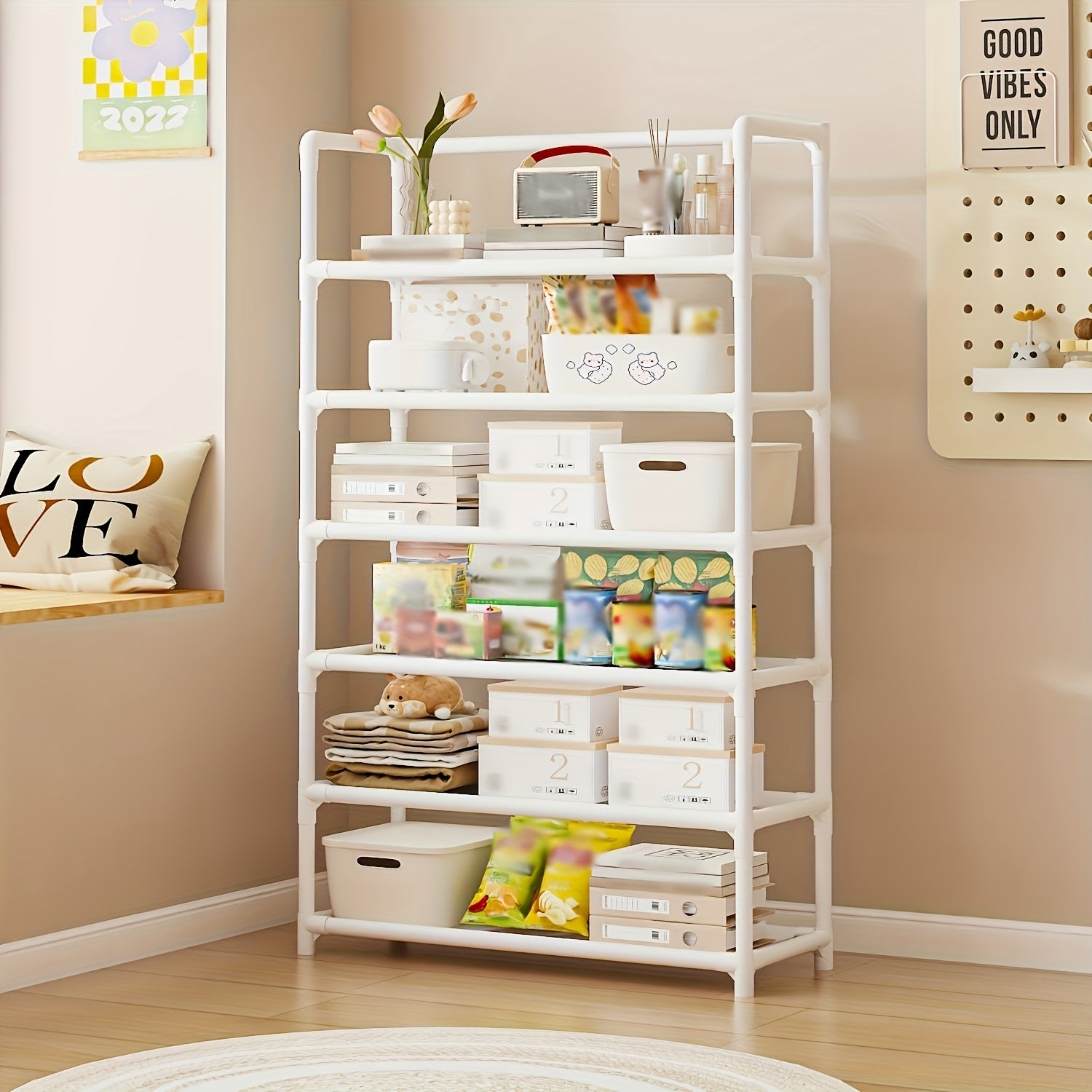 Modern 6-Tier Metal Storage Rack with Large Capacity and Paint Finish for Home Office