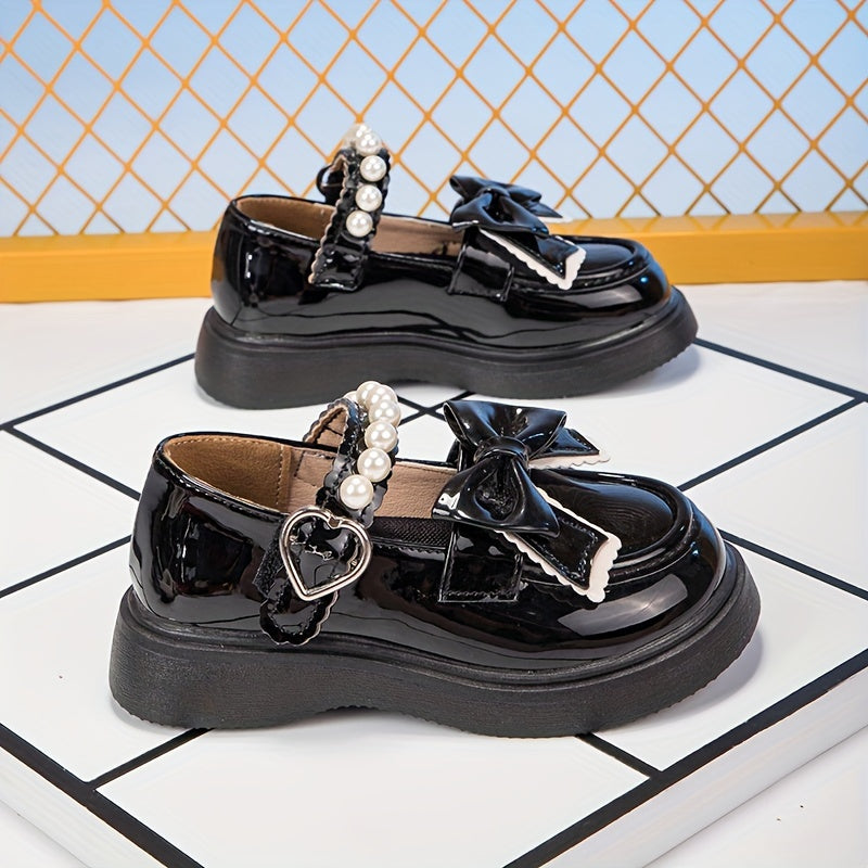 Girls' Mary Jane Flats Spring Autumn Casual Shoes with Bow Microfiber Leather