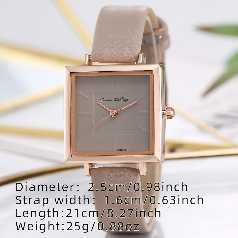 Square Quartz Watch for Women with PU Leather Strap Casual Dress Gift