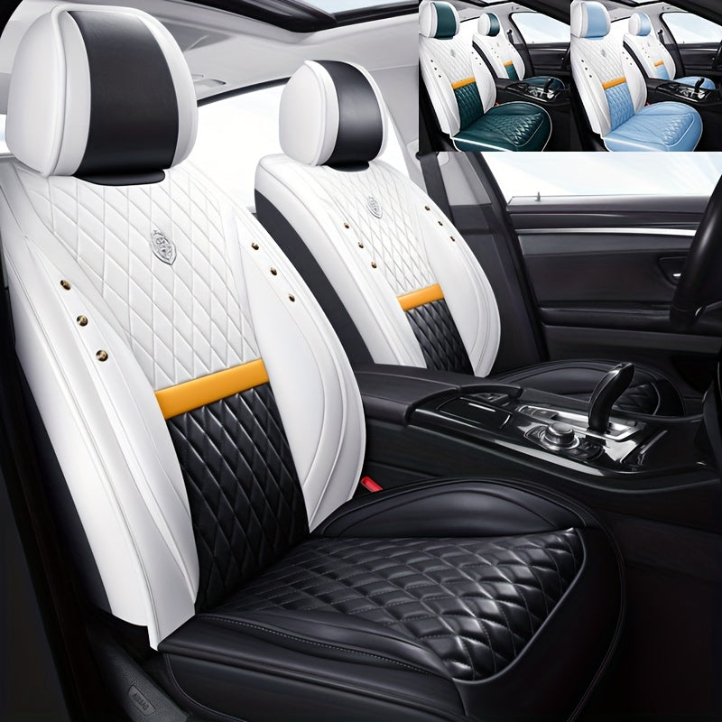 Luxury Napa Leather 5-Seat Car Seat Covers with Diamond Stitching and Crocodile Texture Fits Sedans SUVs Vans