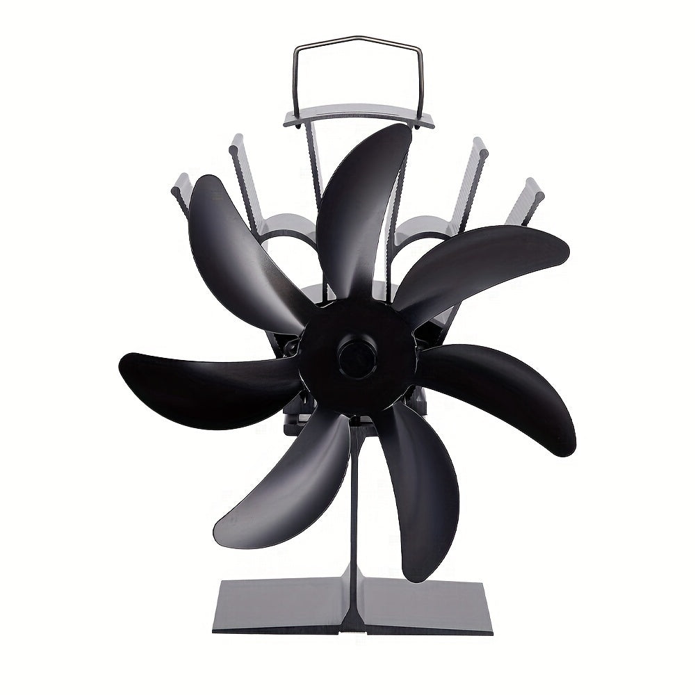 Black 7-Blade Fireplace Fan Heat Powered Stove Fan Portable Indoor Outdoor
