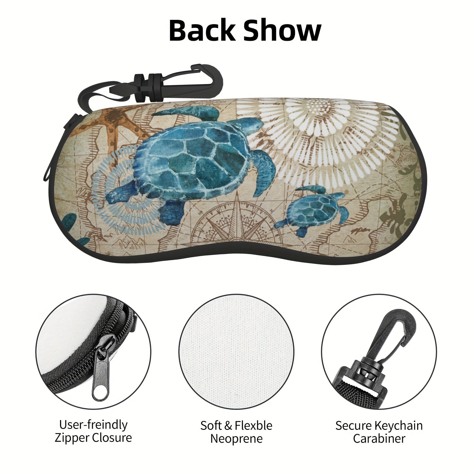 Neoprene Zipper Glasses Case with Ocean Sea Turtle Design Portable Eyeglass Storage