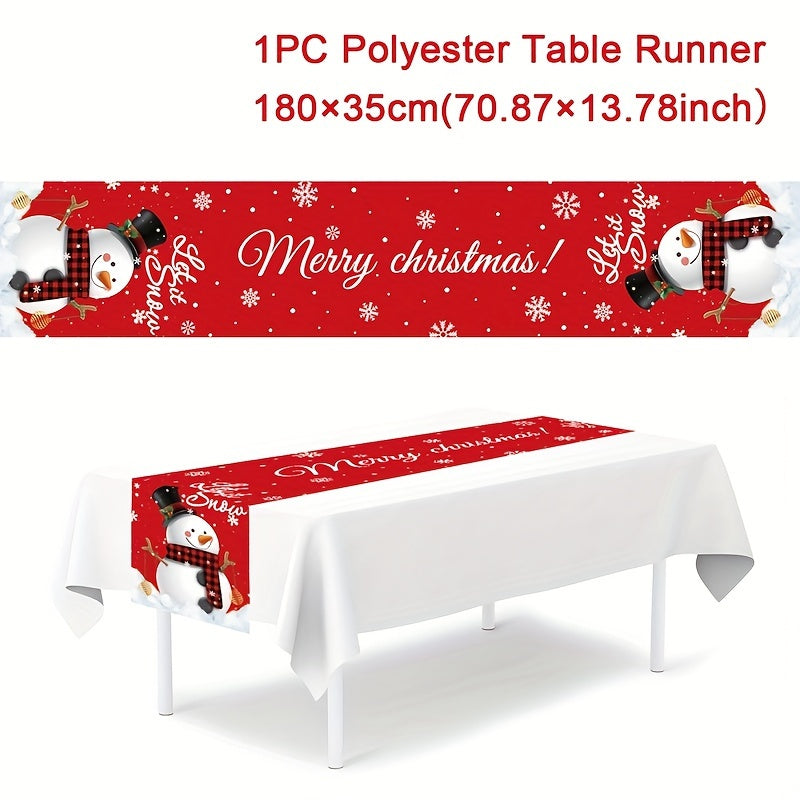 Polyester Table Runner with Snowman Design for Christmas Holiday Decor 180x35cm