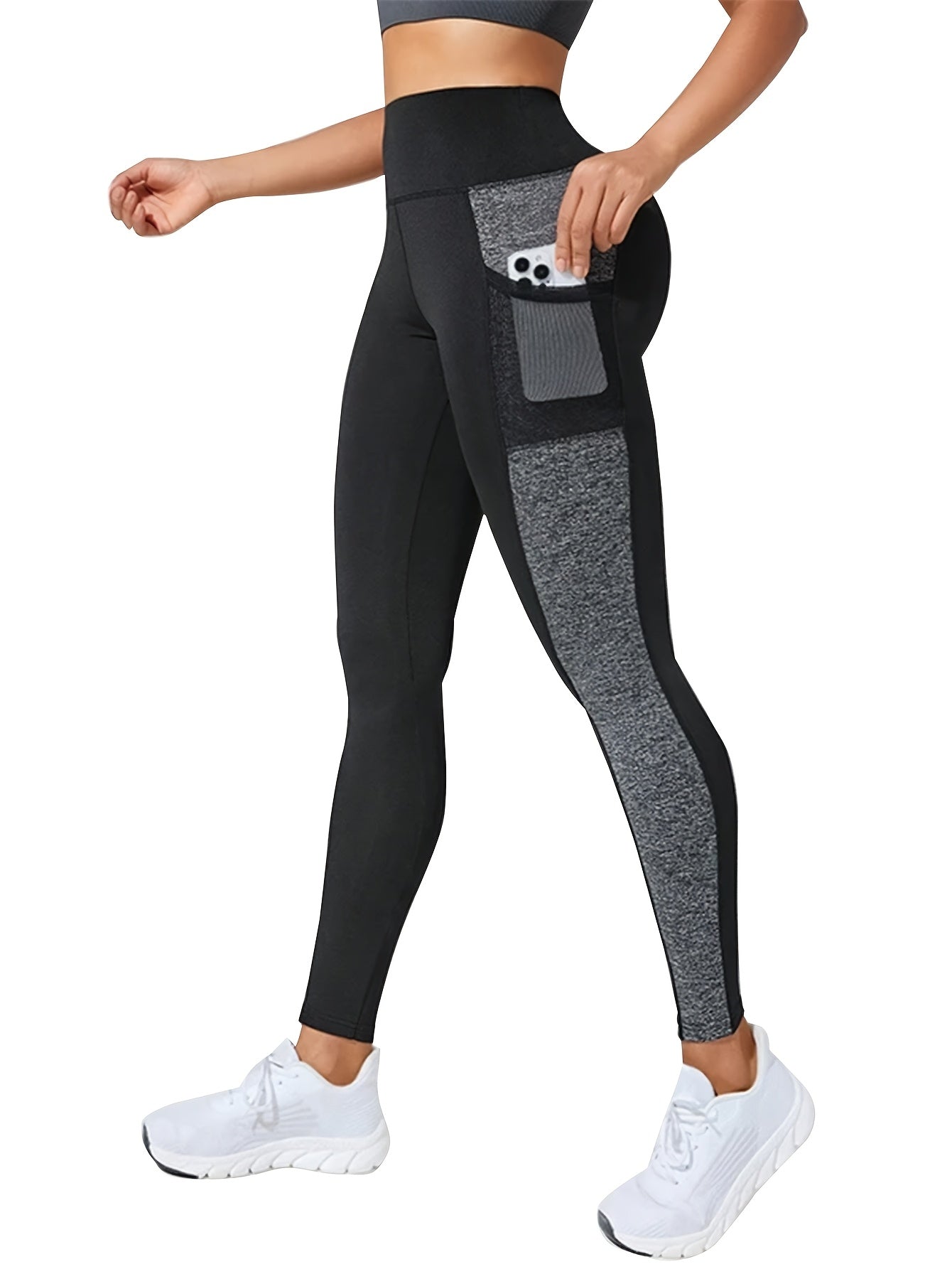Women's Plus Size Yoga Leggings With Side Mesh Pockets High Waist Stretchy Breathable