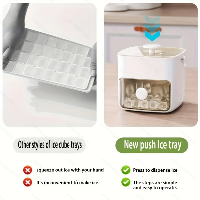 48- Muz kubiklari yasovchi, oson bosish qopqog'i bilan, katta sig'im, ikki qatlamli dizayn, muzlatgich uchun oziq-ovqat darajasidagi plastik qopqoq - viski va kokteyllar uchun ideal, zarur oshxona asbobi.