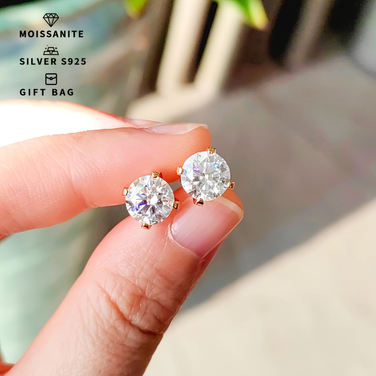 Women's Silver Earrings with Moissanite 0.3CT to 3CT Platinum Gold Plating