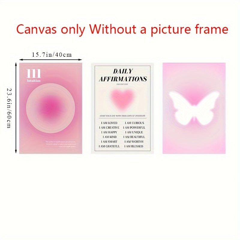 Conjunto de arte de pared en rosa claro, pinturas al óleo para habitación de niña moderna, póster de arte con halo de mariposa, decoración del hogar para dormitorio