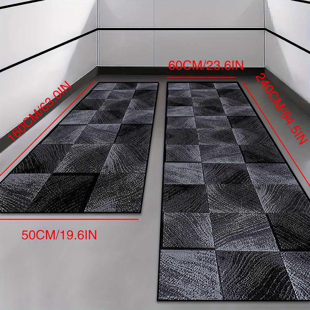 Alfombra de terciopelo a cuadros negra antideslizante lavable a máquina para pasillo y sala de estar decorativa