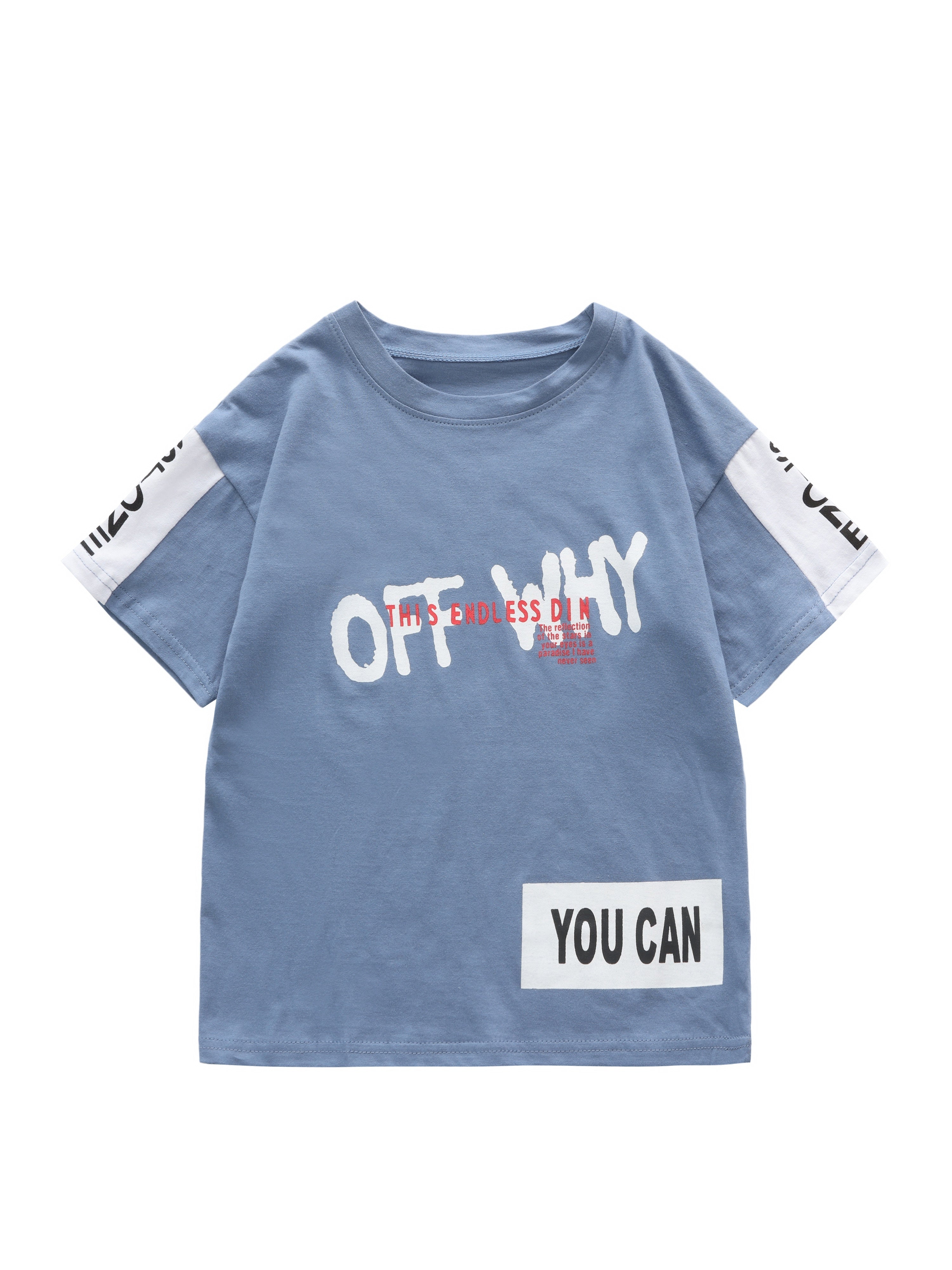 Yigitlar uchun paxta harf grafikasi T-shirt va shortlar to'plami, yoz uchun, 12 yosh va undan kichik bolalar