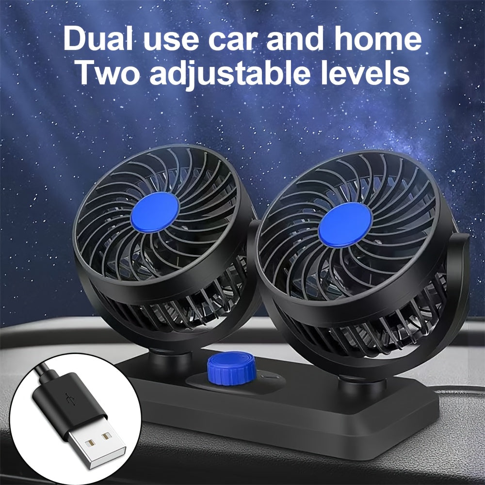 Compact Dual-Head USB Car Fan Foldable Lightweight Ventilation Fan for Car, Office, Outdoor