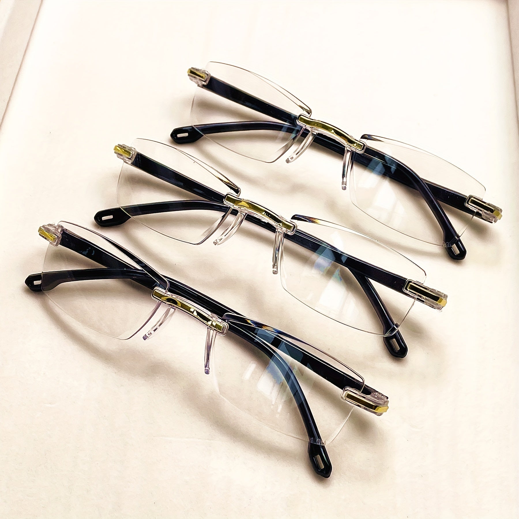 Juego de 8 gafas de lectura sin montura para unisex con bloqueo de luz azul estilo rectángulo