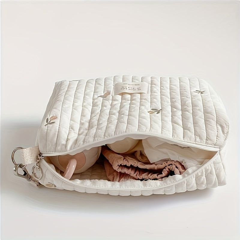 Multifunctional Quilted Diaper Bag with Embroidery for Moms and Babies