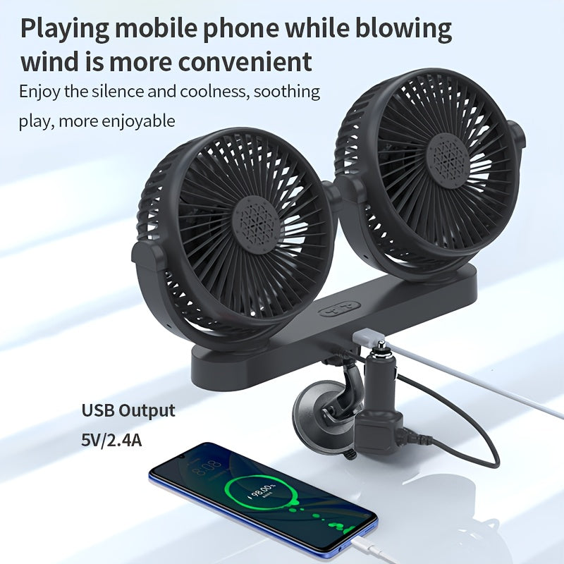 Portable USB Fan with Dual Rotating Heads, 3-Speed, Quiet Motor, Indoor Outdoor