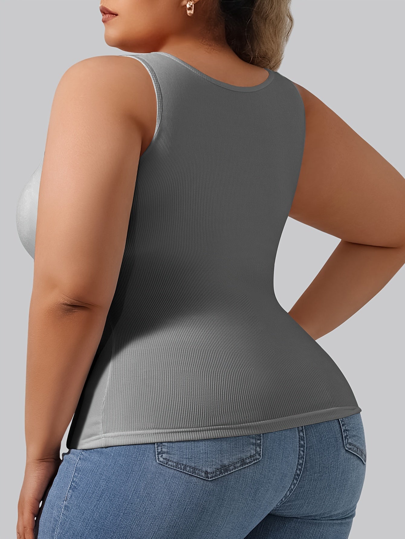 Plus Size Women's Ribbed Sleeveless Tank Top with Built-in Bra Yoga Vest