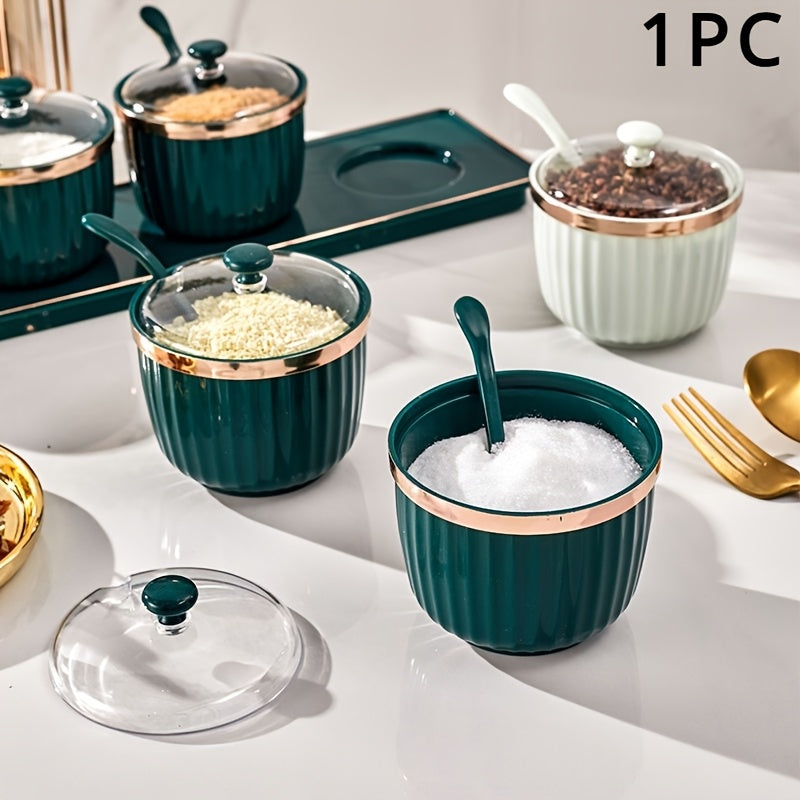 Kitchen Spice Storage Set Plastic Salt Sugar Oil Jar with Spoon and Covered Jars