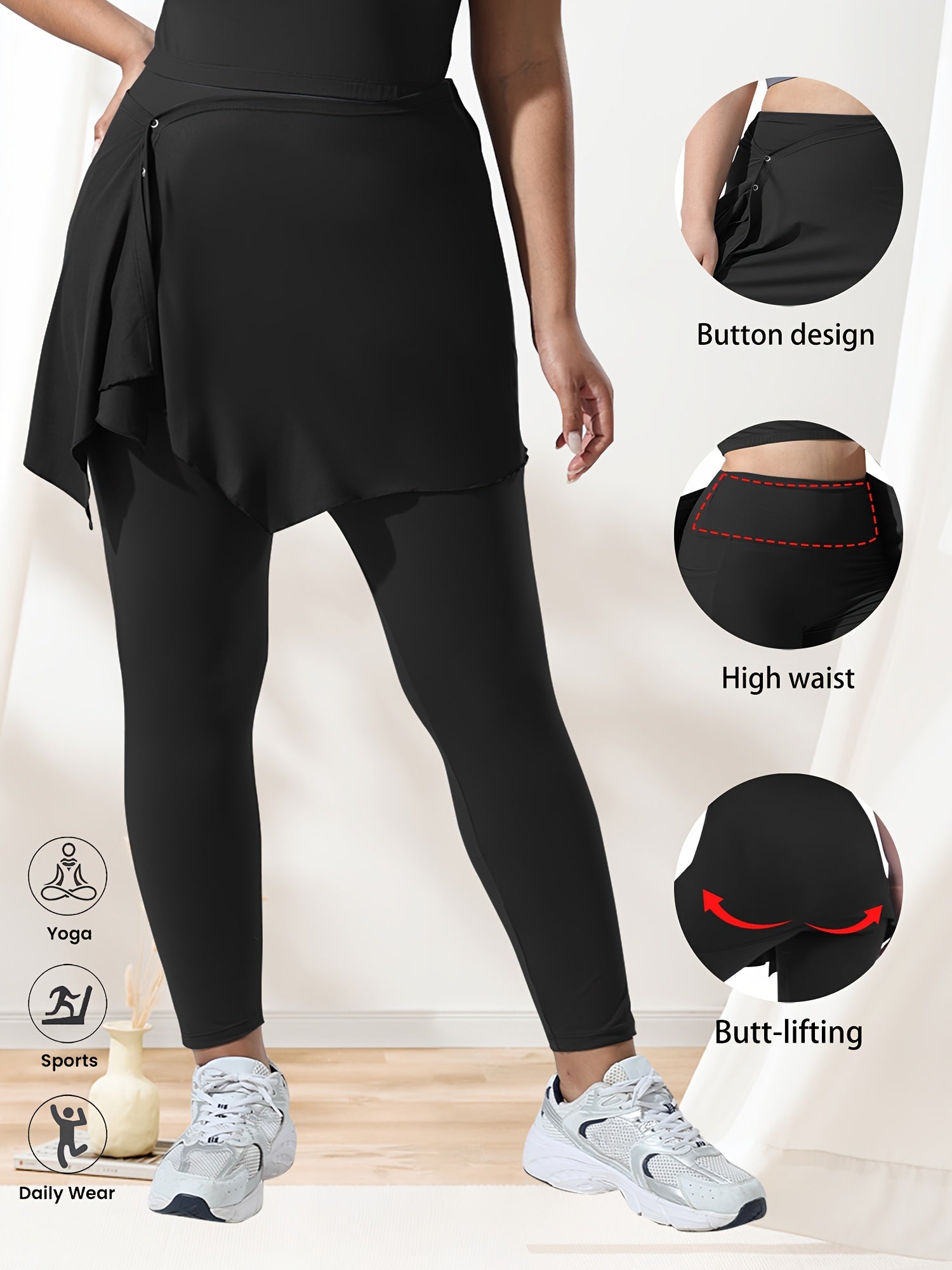 Plus Size Sports Yoga Pants and Asymmetrical Skirt Set for Casual or Yoga Wear
