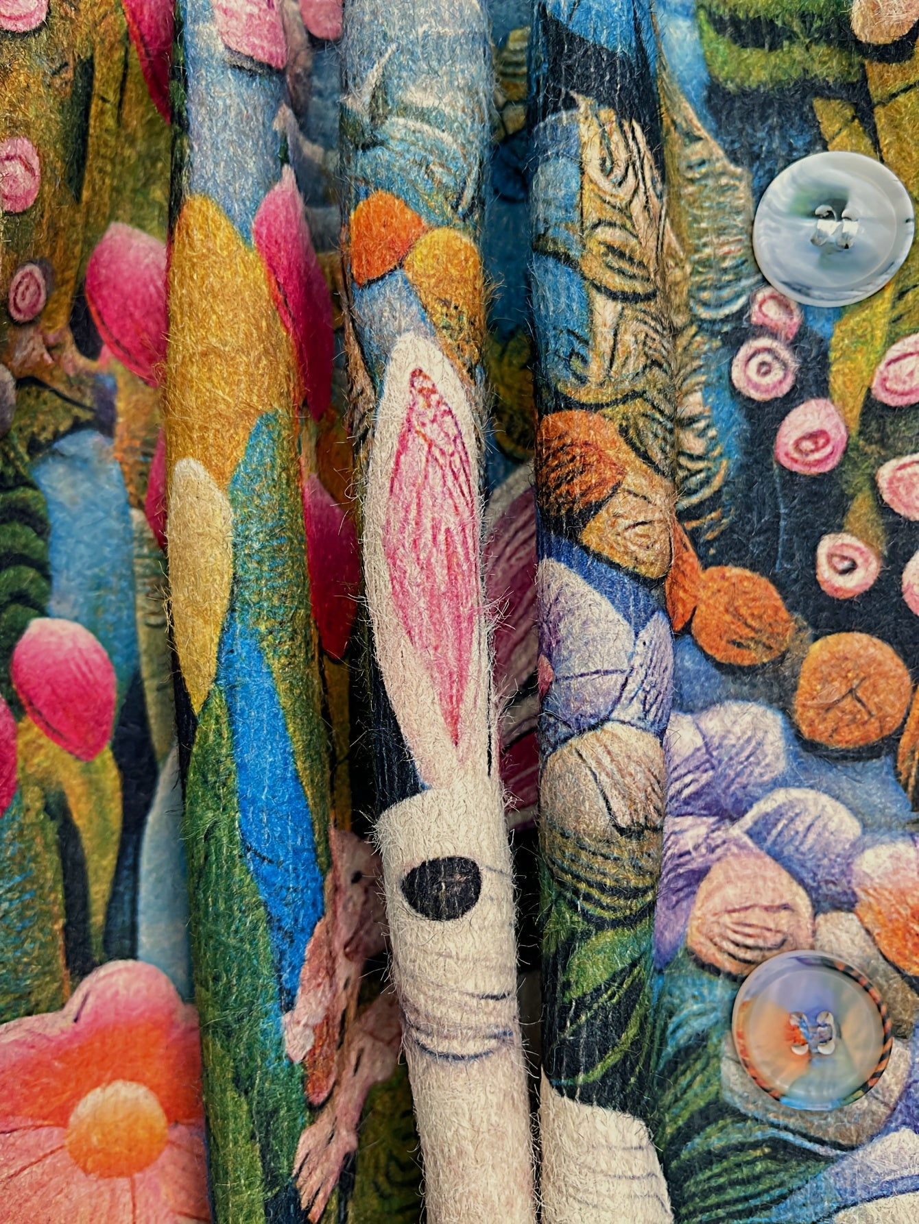 Plus Size Knitted Effect Cardigan with Rabbit Design V-Neck Long Sleeve