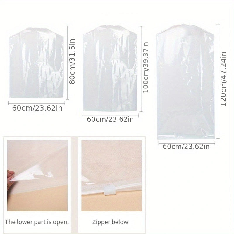 Paquete de 3 bolsas de polvo para ropa no tejida con cremallera para vestidos y trajes