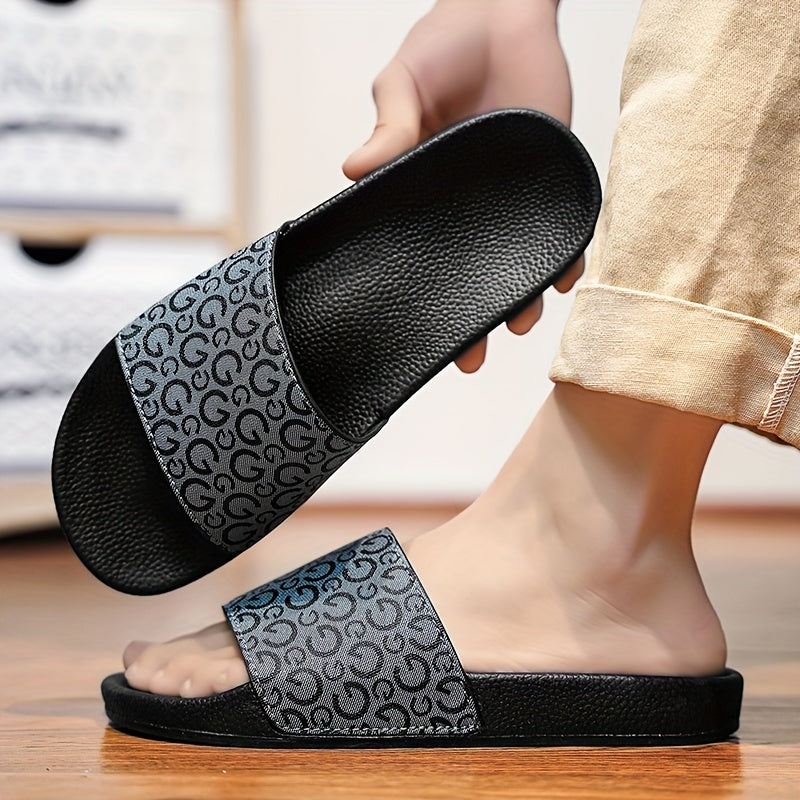 Men's Open Toe Slippers Breathable PU Non-Slip Rubber Sole Indoor Summer Casual