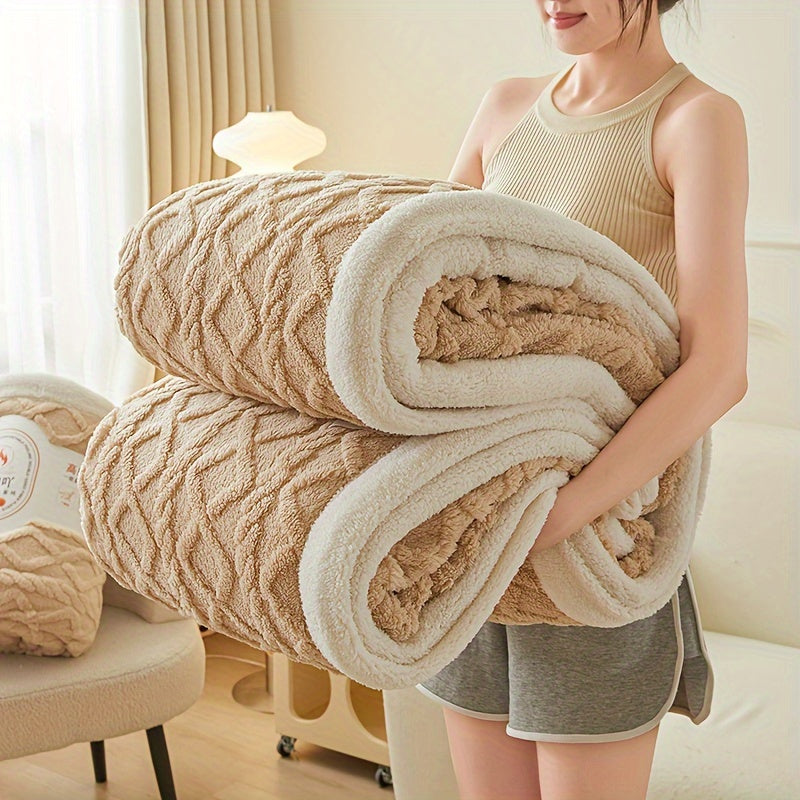 Двухслойное флисовое одеяло из тафеты с геометрическим узором, всесезонное, вязаное покрывало для кровати