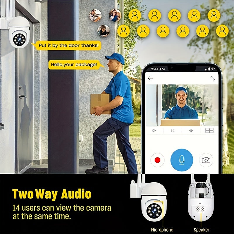 Rangli kechki ko'rish xavfsizlik kamerası, HD ichki va tashqi video, 2 tomonlama audio, pan tilt zoom