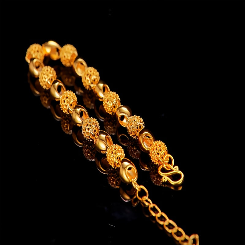 Gold-Plated Buddha Bead Bracelet Brass Hollow Design for Men and Women