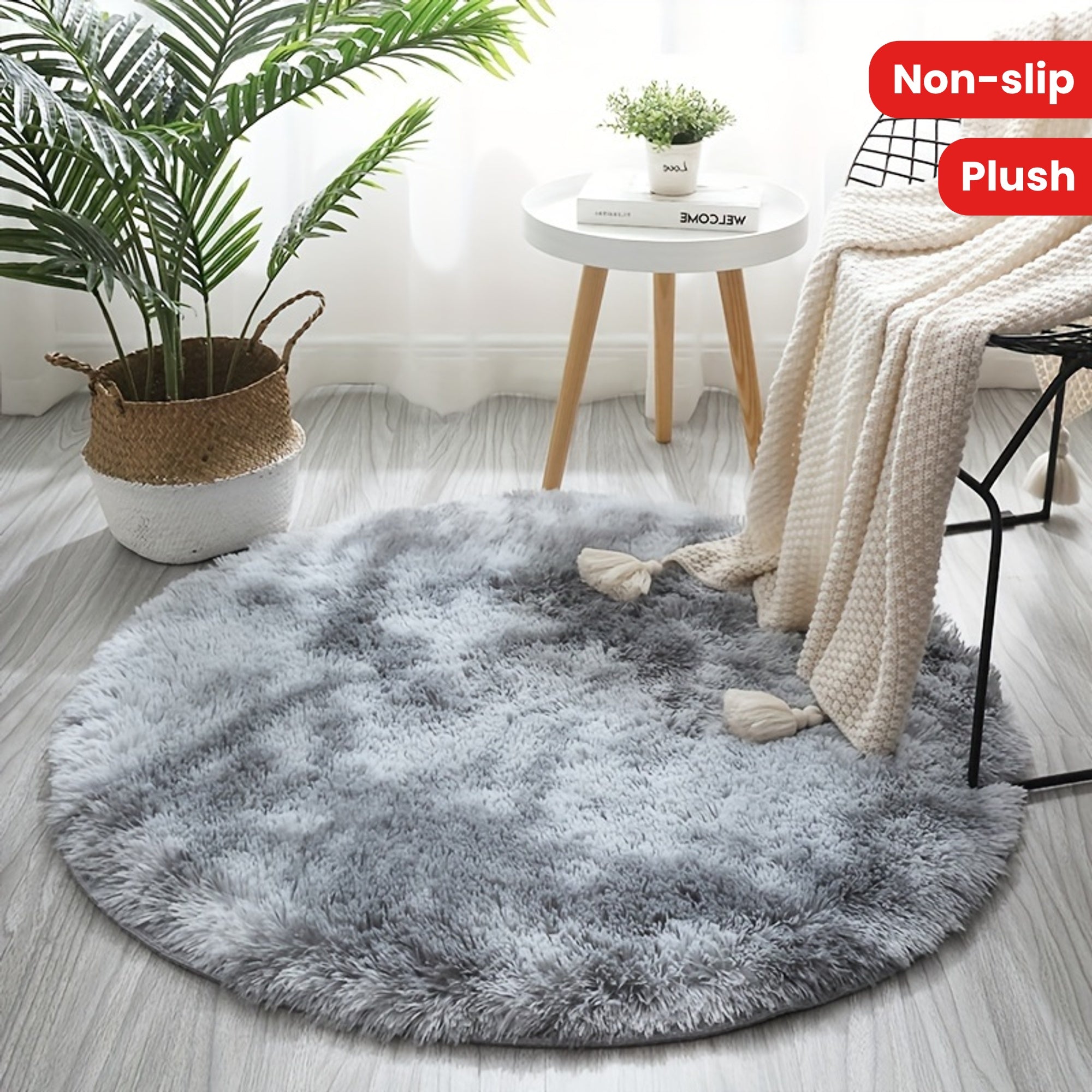 Alfombra redonda gris suave antideslizante resistente a las manchas y acogedora para sala de estar y dormitorio