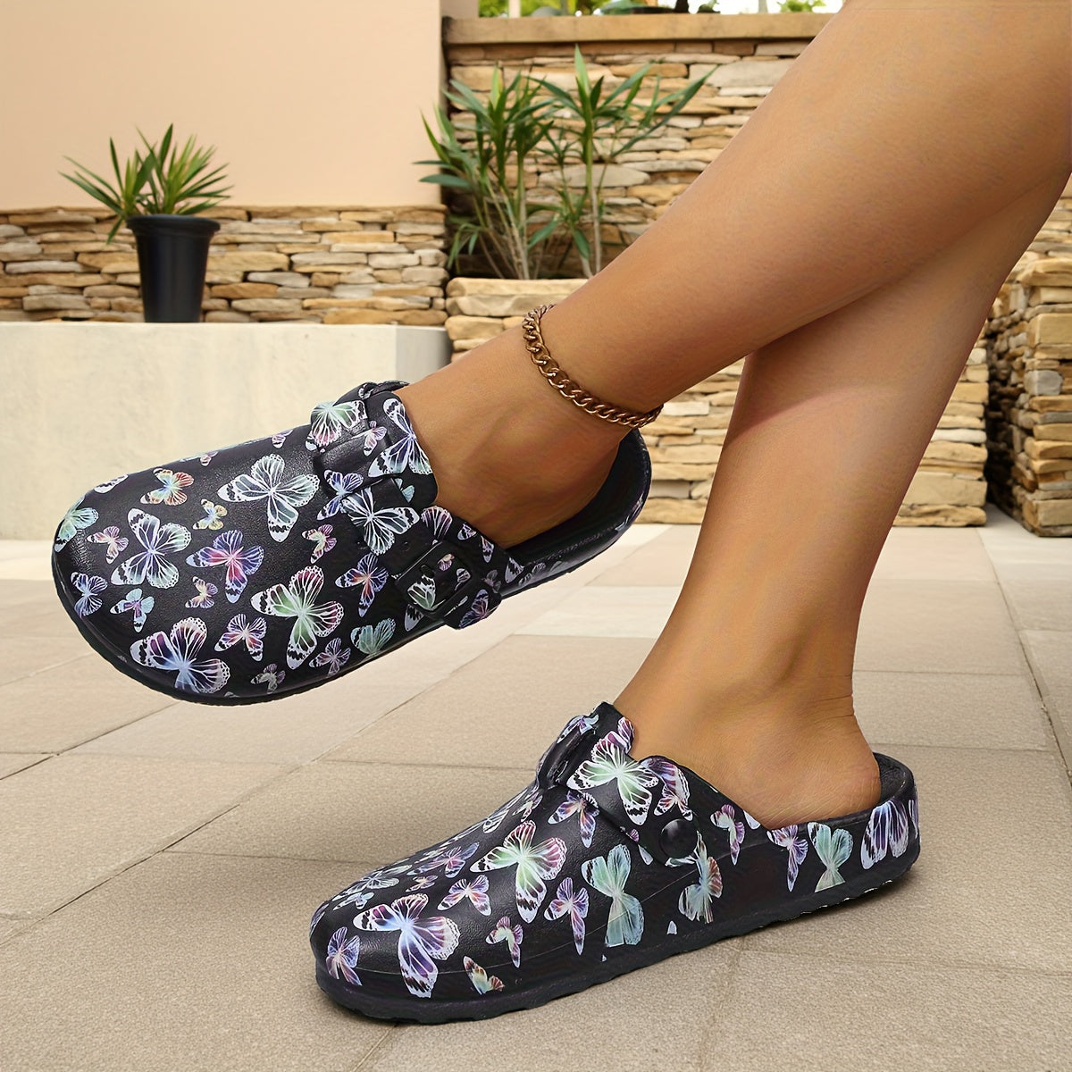 Women's EVA Slip-On Slippers with Cartoon Floral Print Indoor Outdoor Shoes