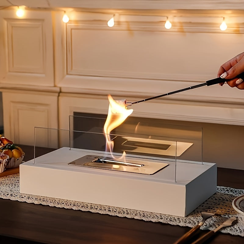 Rectangular White Metal Tabletop Fire Pit Indoor Outdoor Patio Backyard Heating