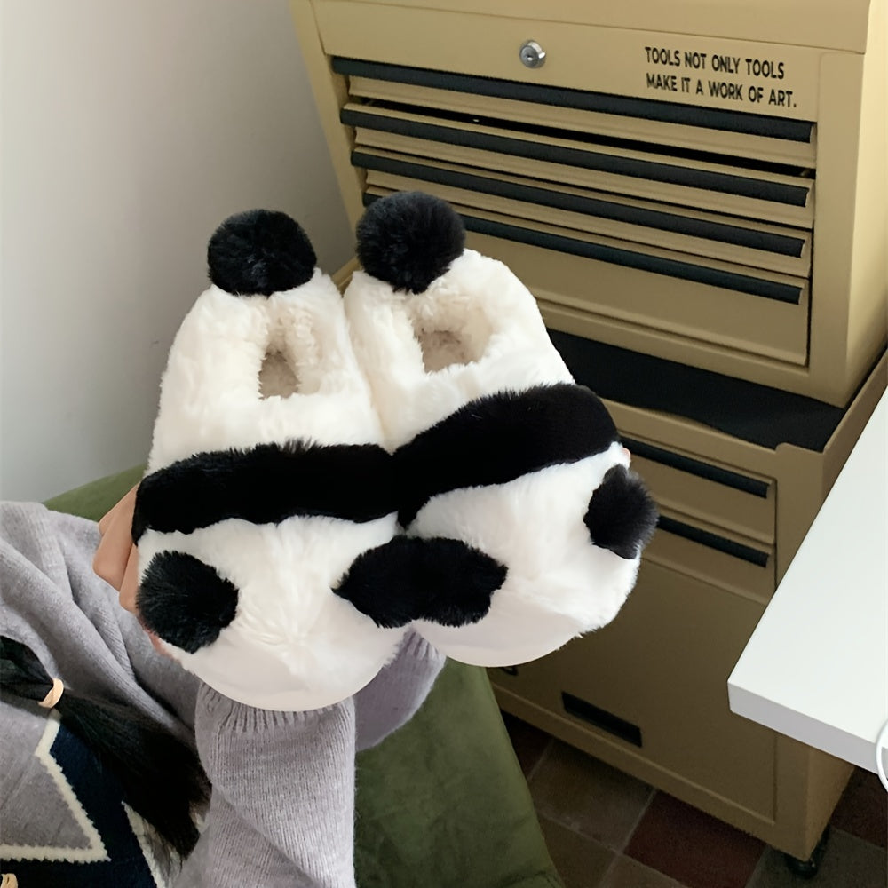 Unisex Cotton Plush Panda Slippers for Couples Non-Slip Socks