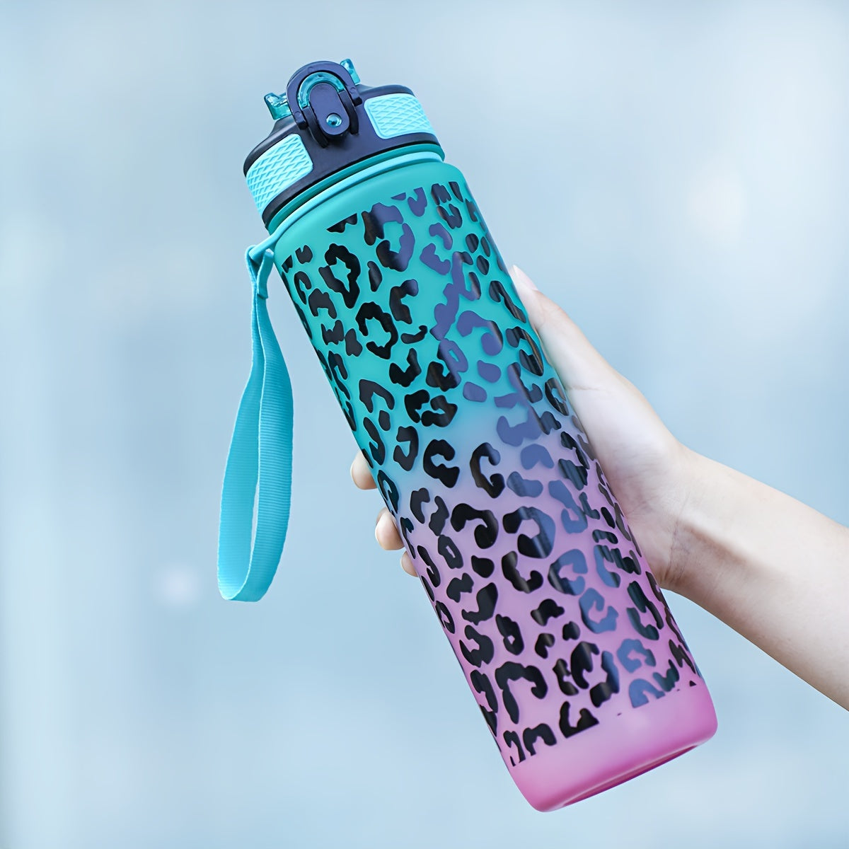 32oz Leopard Print Gradient Water Bottle BPA-Free for Hiking Camping Fitness