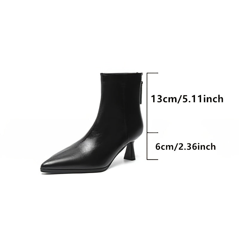 Women's Faux Leather Ankle Boots with Pointed Toe and Back Zipper