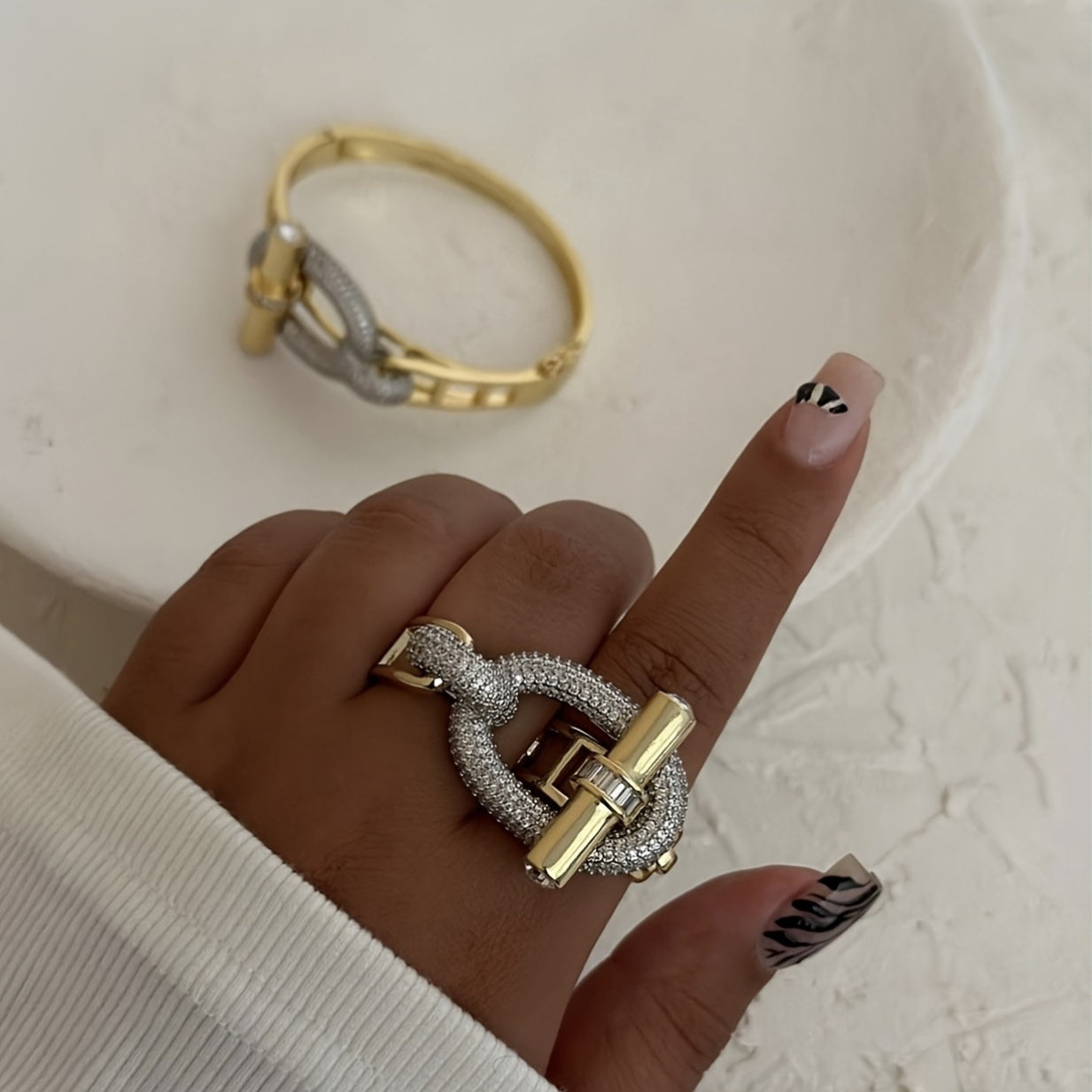 Women's Vintage Style Bangle Stainless Steel with Cubic Zirconia Gold Plated