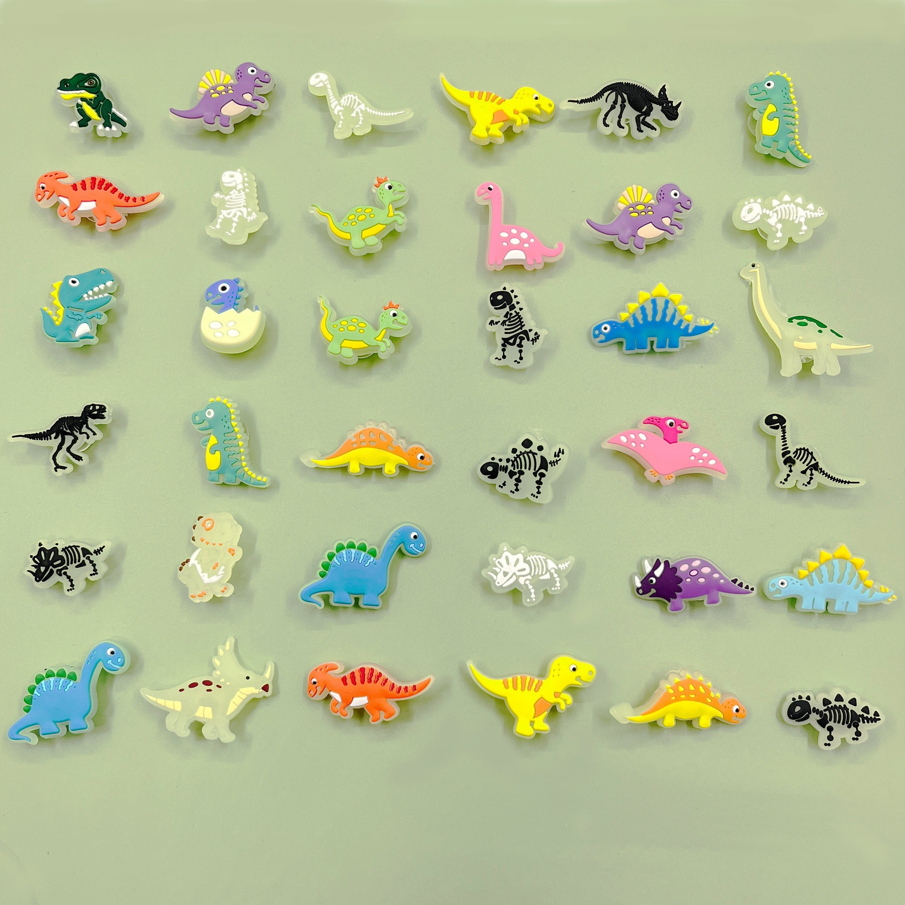 12-Pack Glow-in-the-Dark Dinosaur Charms PVC Craft Jewelry Decorations