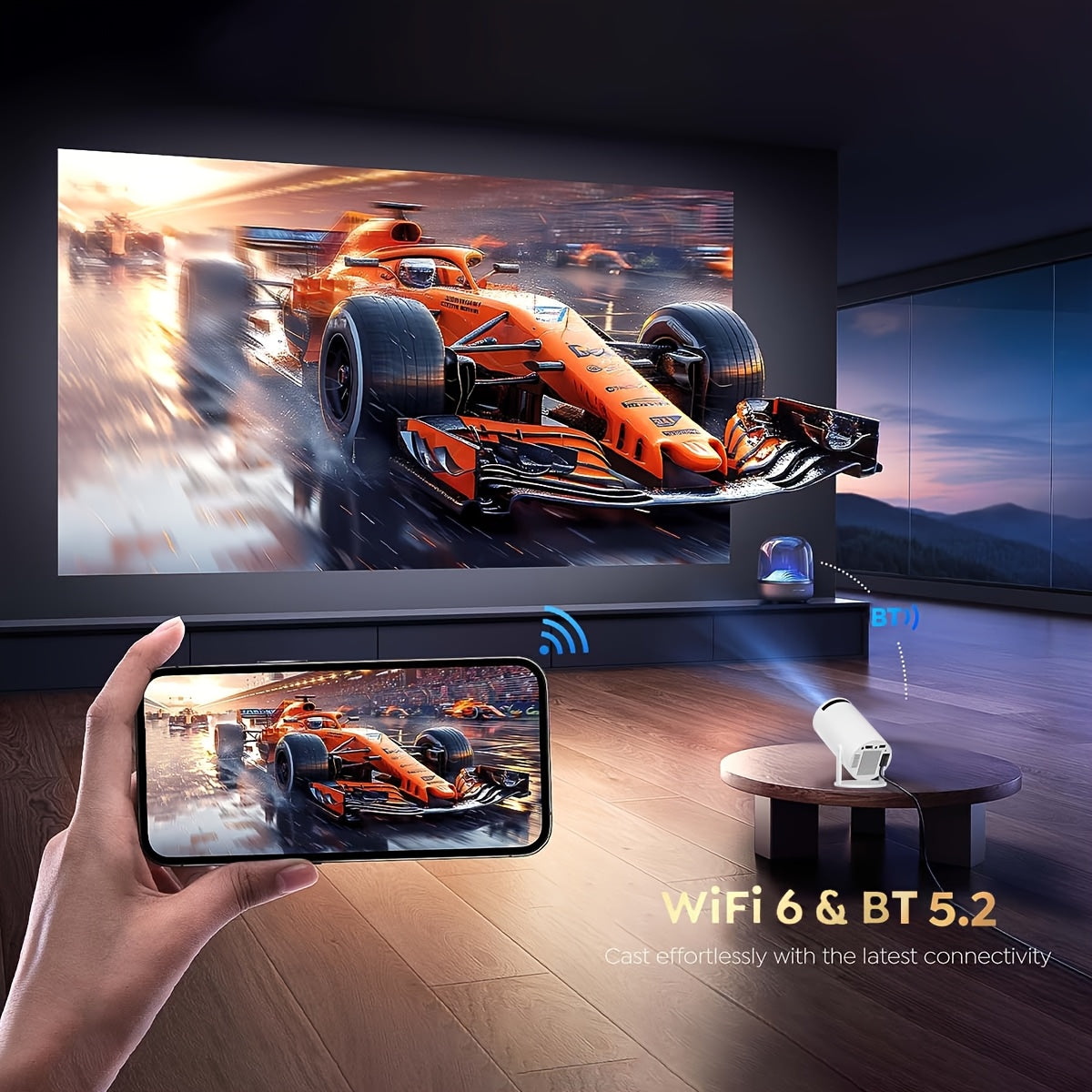 Mini Projector 4K Full HD WiFi6 BT 5.2 Portable 13000 Lumens 3.3m Screen