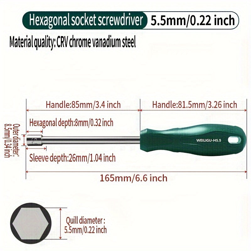 Manual Socket Wrench Set for Hex Screws 6-12mm, Durable Steel