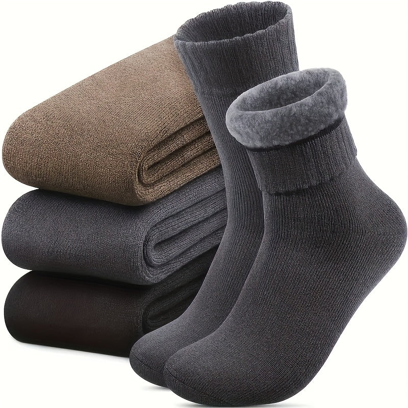 Men's Winter Crew Socks 3 Pairs Thick Wool Blend for Hiking Boots