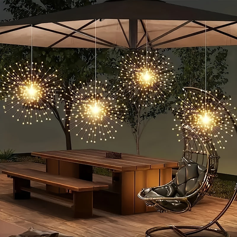 Set of Four Solar-Powered Hanging Fireworks Lights for Outdoors