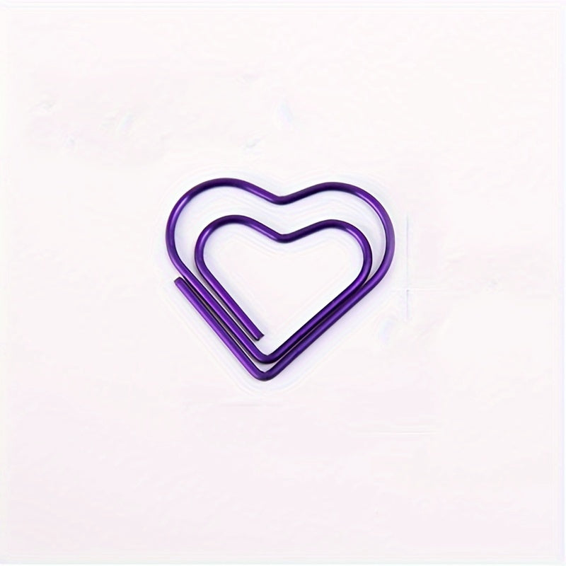 50 Colorful Heart-Shaped Iron Paper Clips for Document Organization