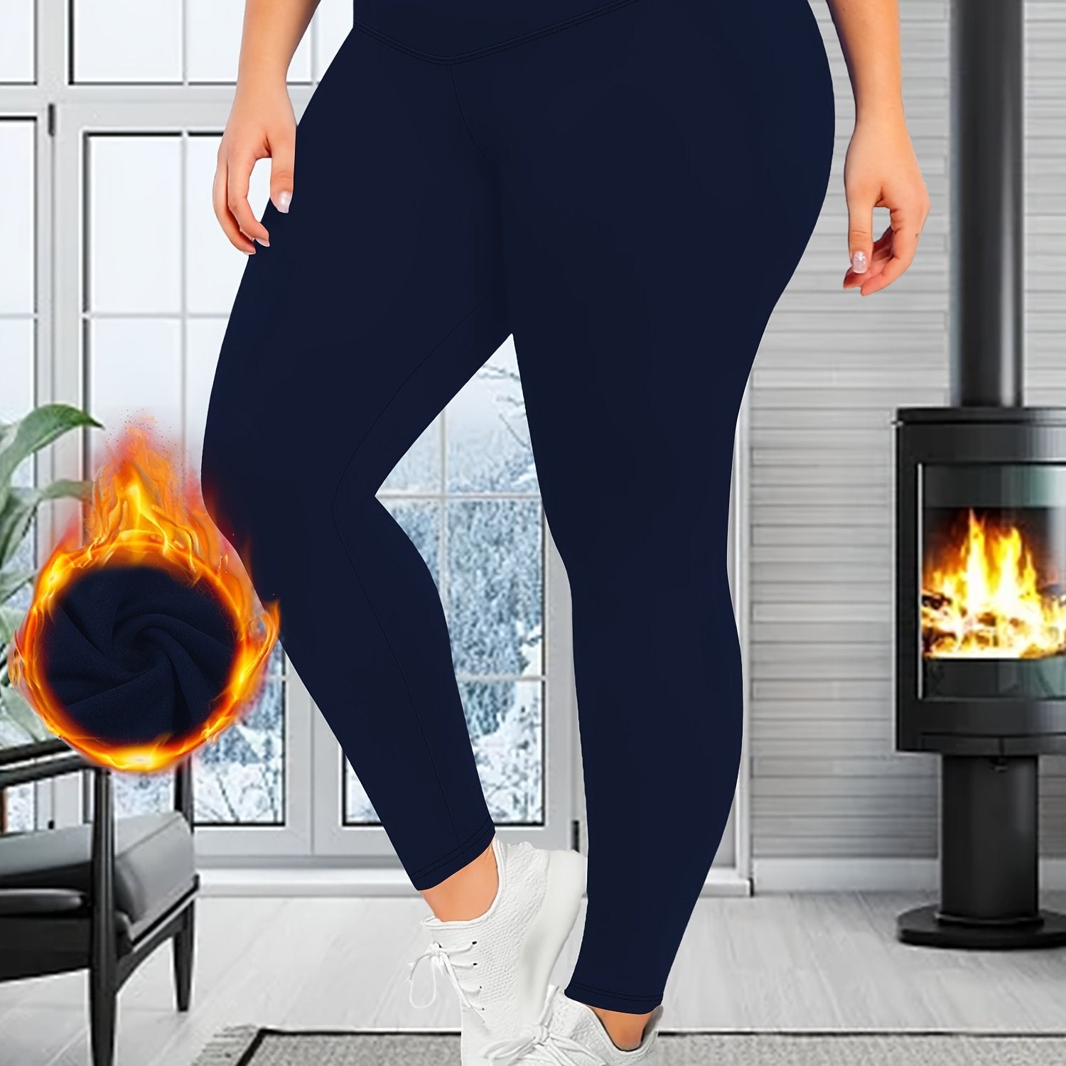 Plus Size Warm Leggings High Waist Thick Stretchy Fall Winter Women's