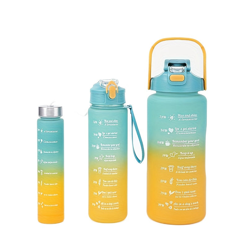 Set of 3 Motivational Water Bottles 2000ml 800ml 300ml with Straw and Sleeve