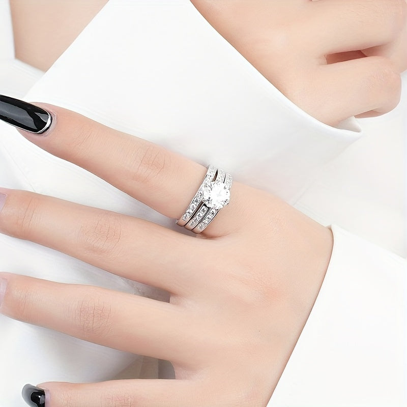 Zarif 925 sterling kumushda, 18K oltin qoplamali, 2ct Moissanite to'plamli halqalar - Ayollar uchun ajoyib sintetik abadiy halqa - To'y, nikoh yoki 14-fevral uchun mukammal - VVS, D rang sertifikatlangan