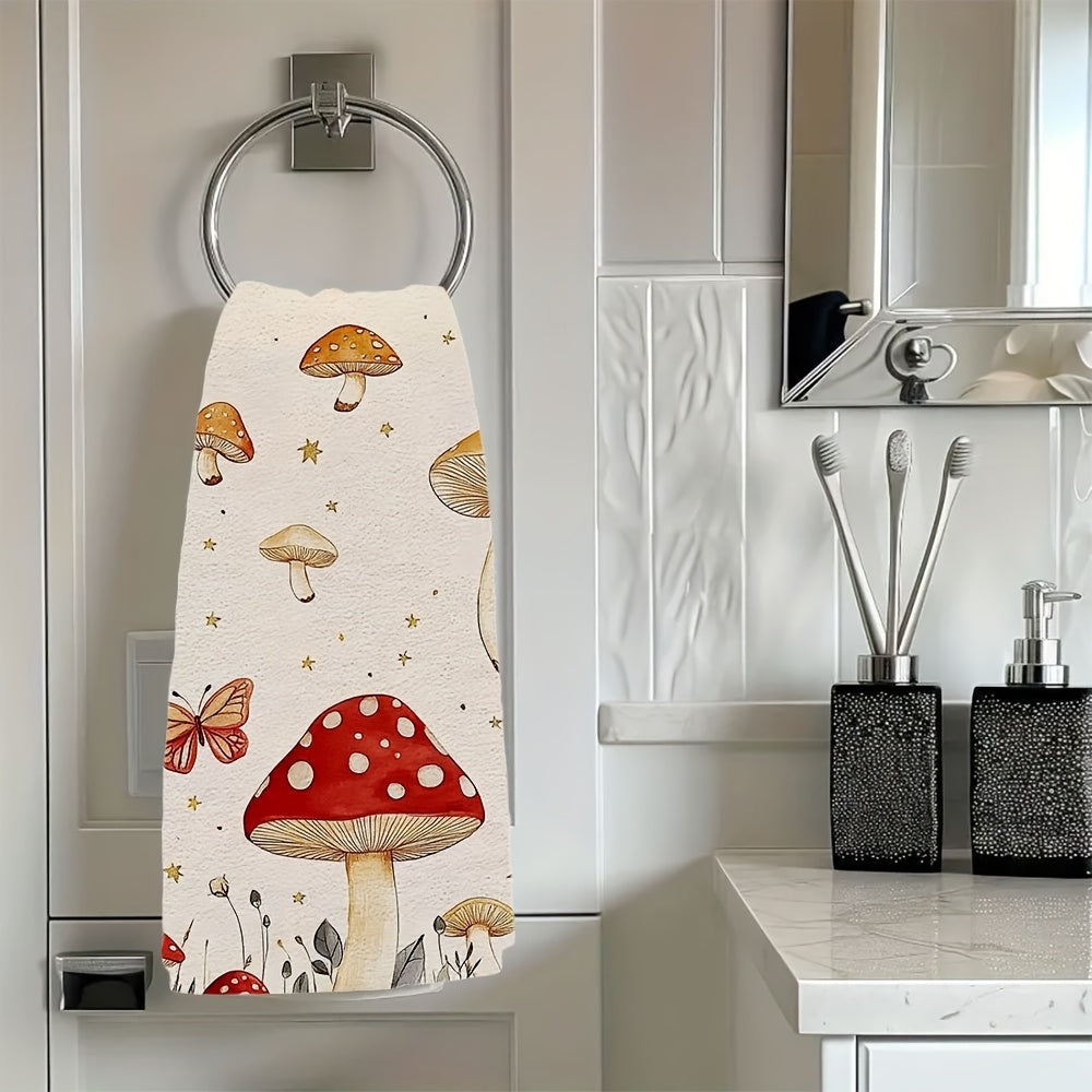 Whimsical Mushroom and Butterfly Kitchen Towels, Soft, Absorbent, 16x24 Inches