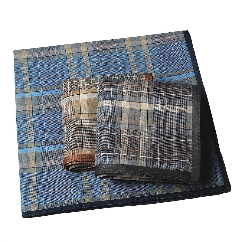 Set of 6 Men's Cotton Plaid Handkerchiefs 39.88cm for Sweating and Gift Giving