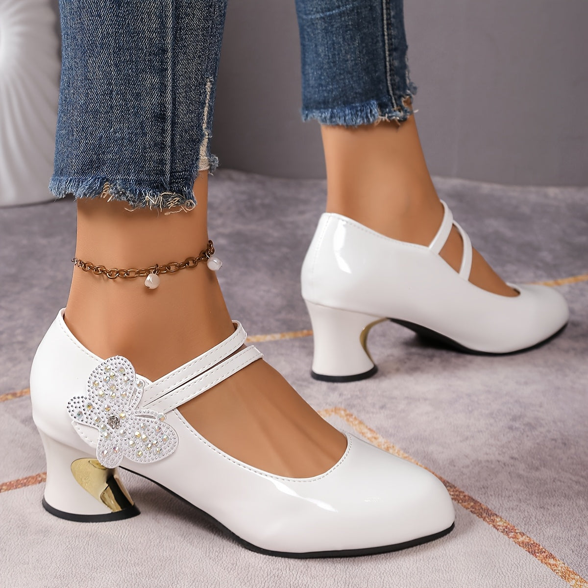 Women's Mary-Jane Pumps Lightweight Round Toe High Heel Solid Color