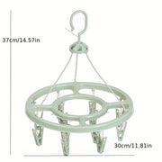 12 ta klipli dumaloq plastmassa quritish qafasi, 360° aylanish bilan, paypoq va kiyimlar uchun saqlash