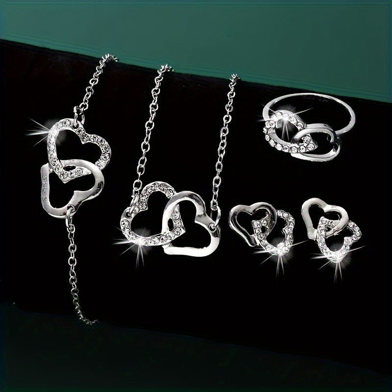 Women's Heart Jewelry Set 5-Piece Glass Alloy Boho Vacation Accessories