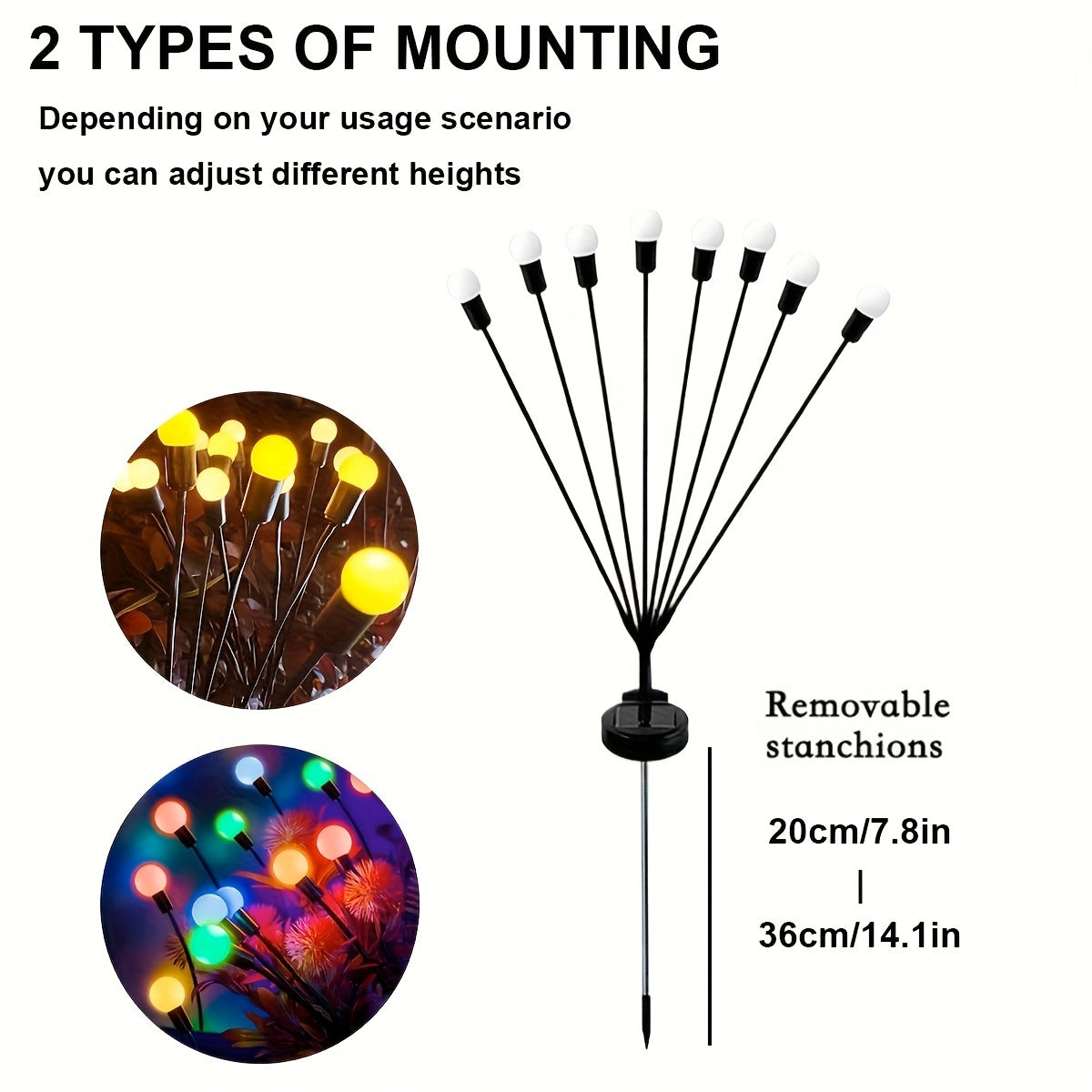 Outdoor Solar Garden Light with Smart Sensor Switch 12/4/8 LED Warm Color