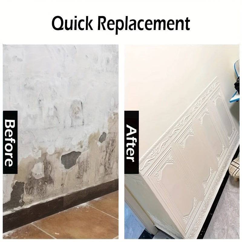 5pcs 3D Textured Self-Adhesive Wall Panels Shapes and Stripes Waterproof Moisture-Proof Wainscot Board for Bedroom