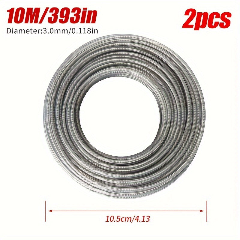 2-Pack Steel Wire Core Nylon Trimmer Line for Grass Cutter 10m 2.4-3.5mm